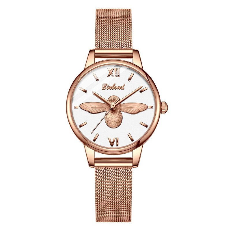 Elegant White Bee Watch | Unique Bee Jewelry Gift for Women