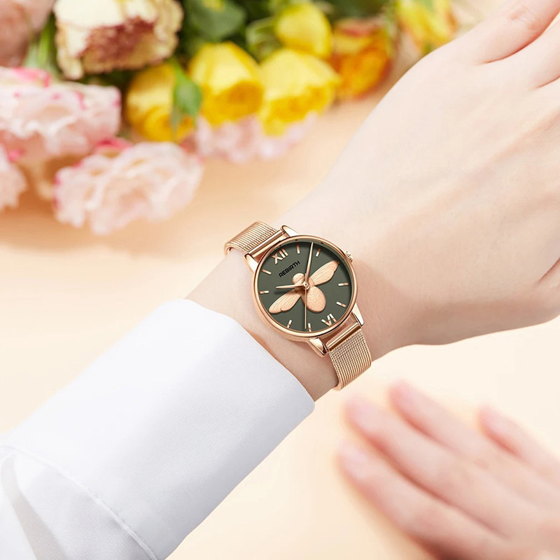 'Golden Emerald' Bee Watch | Nature-Inspired Jewelry for Women