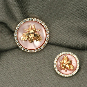 Gilded Pink Bee Jewel Buttons | Rhinestone Set of 6 | Cute Gift