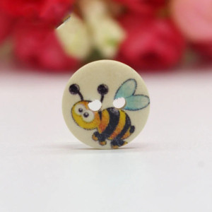 Cute Happy Bee Wooden Buttons - 15mm - Set of 50 for Crafts