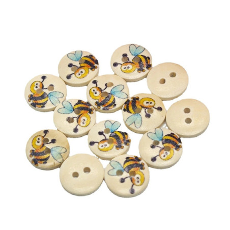 Cute Happy Bee Wooden Buttons - 15mm - Set of 50 for Crafts