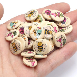 Cute Bee & Pollinator Wooden Buttons - 15mm Set of 50 for Crafts