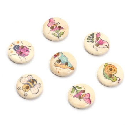 Cute Bee & Pollinator Wooden Buttons - 15mm Set of 50 for Crafts