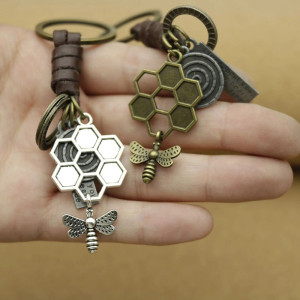Vintage Bee Keychain | Honeycomb & Bee Charm | Unique Gift Idea