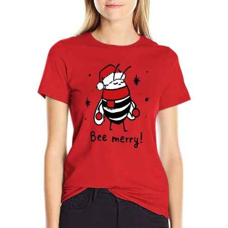 Bee Merry Christmas T-Shirt | Cute Funny Bee Tee for Women