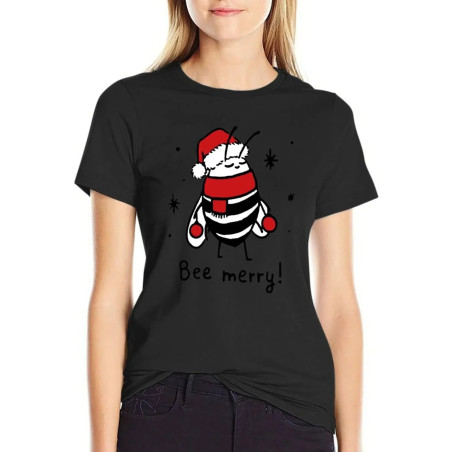 Bee Merry Christmas T-Shirt | Cute Funny Bee Tee for Women