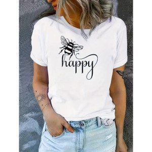 Cute "Bee Happy" T-Shirt | Women's Graphic Bee Tee Gift Idea
