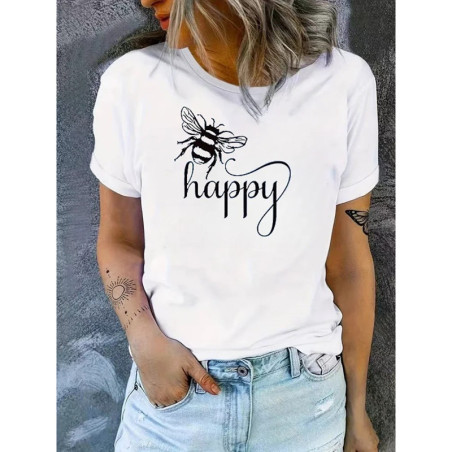 Cute "Bee Happy" T-Shirt | Women's Graphic Bee Tee Gift Idea