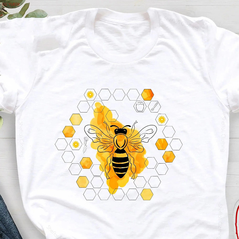 Honeycomb Bee T-Shirt | Cute Graphic Tee for Women in Cotton