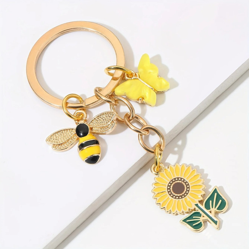 Cute Bee & Sunflower Keychain | Unique Gift for Nature Lovers