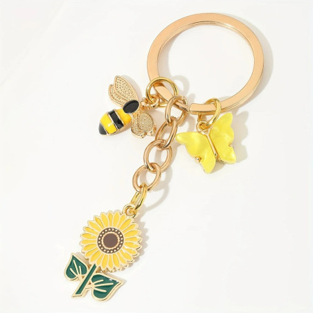 Cute Bee & Sunflower Keychain | Unique Gift for Nature Lovers