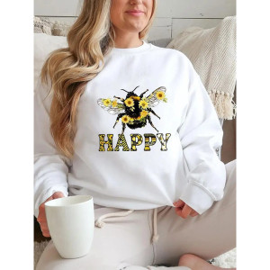 Cute Bee Happy Sweatshirt for Women | Unique Bee Lover Gift