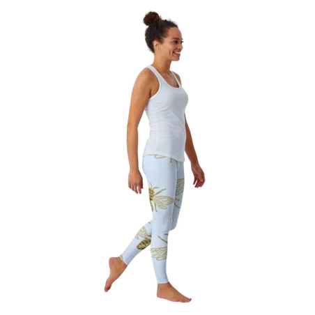 Cute Golden Bee Leggings | Pastel Sky Yoga Pants for Women