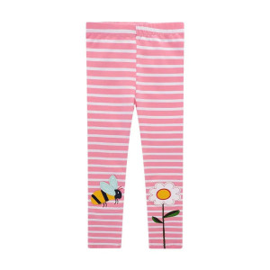 Girls' Cute Pink Bee Leggings – Soft Cotton & Spandex