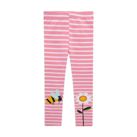 Girls' Cute Pink Bee Leggings – Soft Cotton & Spandex