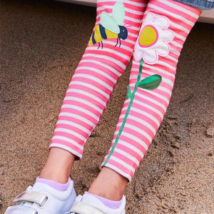 Girls' Cute Pink Bee Leggings – Soft Cotton & Spandex