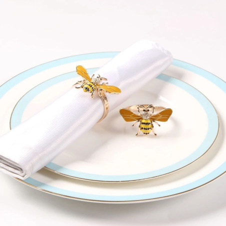 Golden Crystal Bee Napkin Rings | Unique Table Decor Gift