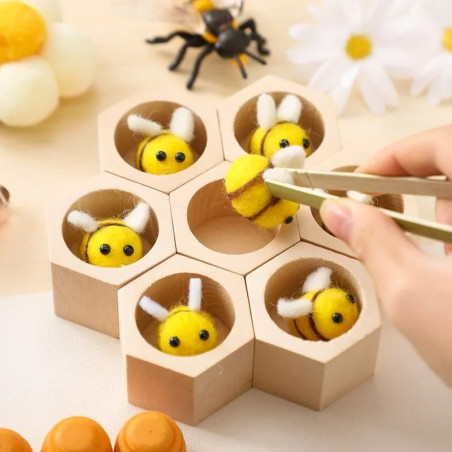 Wooden Montessori Bee Hive Toy - Fine Motor Skills & Coordination