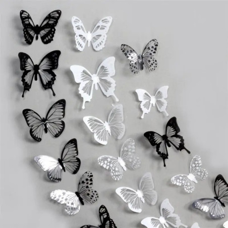Black & White Butterfly Stickers - Chic Wall Decor - Set of 18