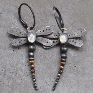 Vintage Dragonfly Earrings | Unique Moonstone Jewelry Gift