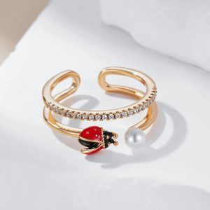 Vintage Ladybug Ring | Adjustable Gold-Plated Jewelry Gift