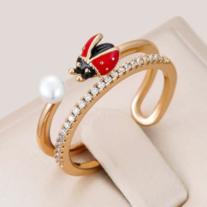 Vintage Ladybug Ring | Adjustable Gold-Plated Jewelry Gift