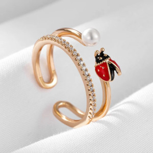 Vintage Ladybug Ring | Adjustable Gold-Plated Jewelry Gift