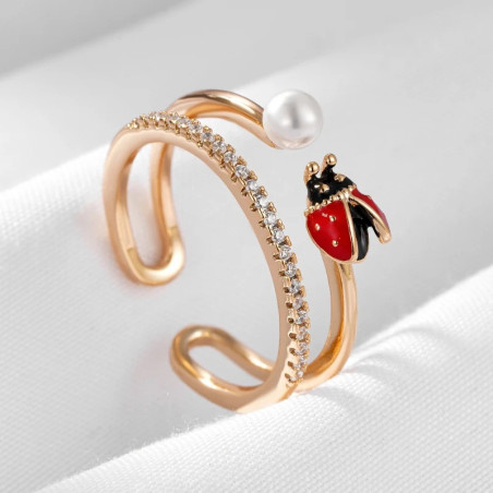 Vintage Ladybug Ring | Adjustable Gold-Plated Jewelry Gift