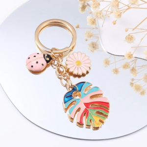 Cute Pastel Ladybug & Rainbow Leaf Keychain | Unique Gift