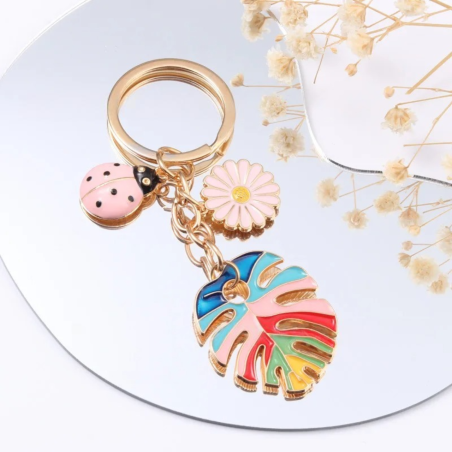 Cute Pastel Ladybug & Rainbow Leaf Keychain | Unique Gift