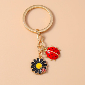 Cute Daisy & Ladybug Keychain | Unique Good Luck Charm Gift