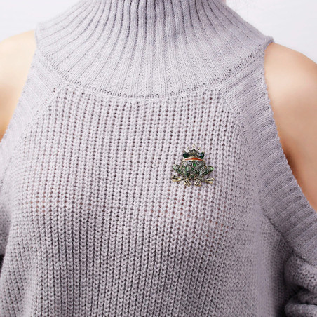 Royal Frog Prince Brooch | Cute Enamel & Crystal Pin
