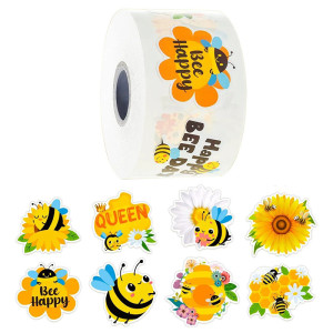 500 Cute Bee Stickers Roll | Gift for Beekeepers & Crafters