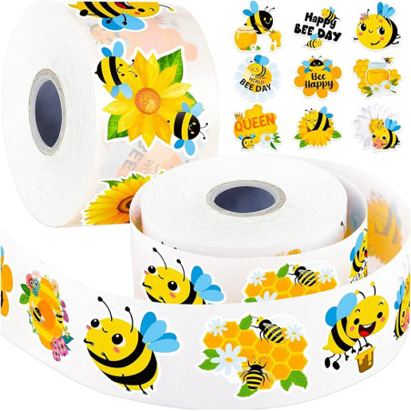500 Cute Bee Stickers Roll | Gift for Beekeepers & Crafters