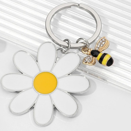 Cute Bee & Daisy Keychain | Gold Bee Jewelry Gift for Women