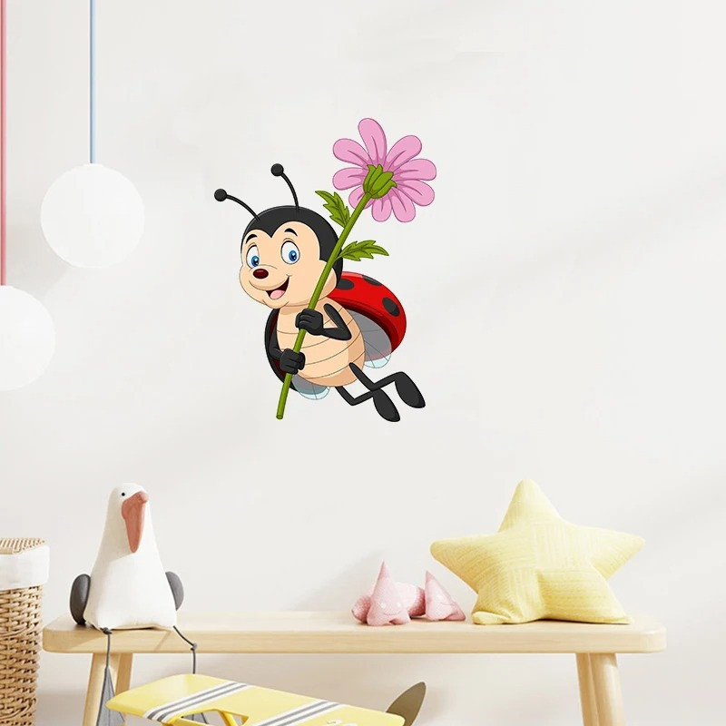 Cute Ladybug "Happiness Flower" Sticker | Wall Decal Gift