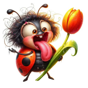 Funny Ladybug & Tulip Sticker | Cute Unique Decal Gift Idea