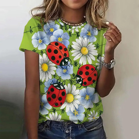Cute Ladybug T-Shirt for Women | Spring Floral Graphic Tee