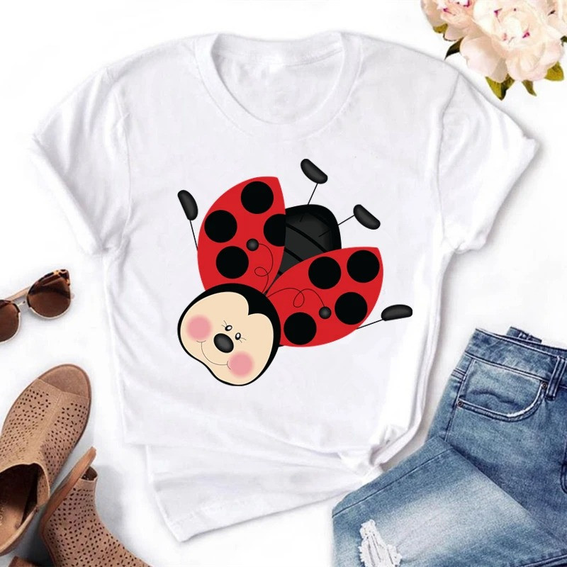 Cute Ladybug T-Shirt for Women | 100% Cotton Kawaii Tee