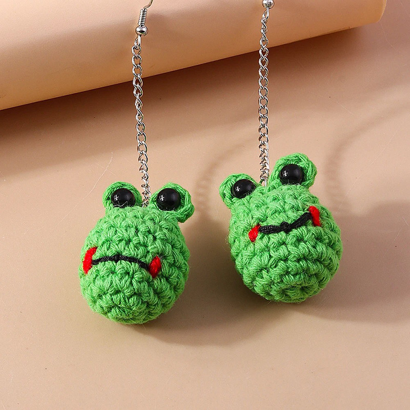 Cute Handmade Crochet Frog Earrings