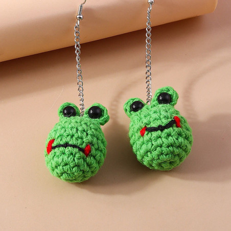 Cute Handmade Crochet Frog Earrings