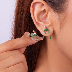 Whimsical Frog Dangle Earrings with Red Hat