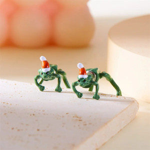 Whimsical Frog Dangle Earrings with Red Hat