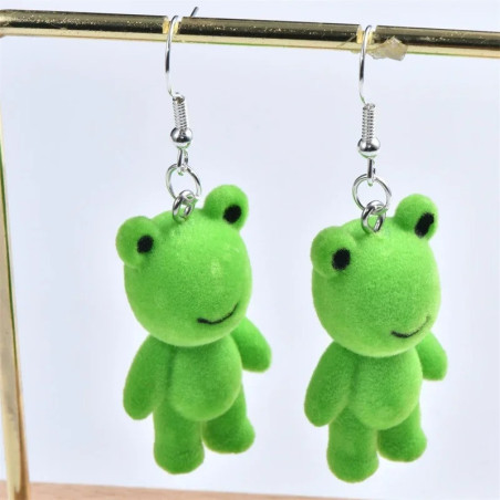 Cute Fuzzy Frog Earrings - Unique & Funny Jewelry Gift