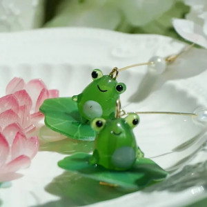Cute Frog & Lily Pad Dangle Earrings - 2 Styles