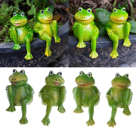 Cute Resin Frog Figurines for Garden Decor - Set of 2