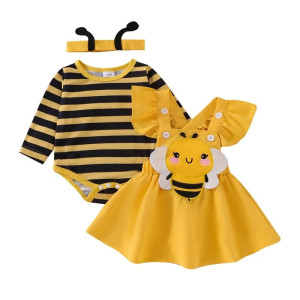 Cute Bee Costume for Baby Girl | Romper, Dress & Headband Set