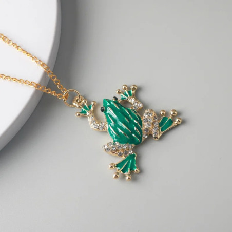 Cute Frog Necklace with Crystals | Gold Frog Pendant Gift