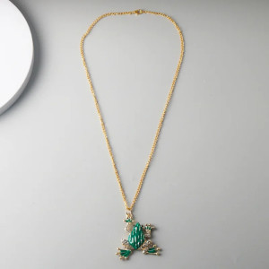 Cute Sparkling Frog Necklace - Gold & Crystal Pendant