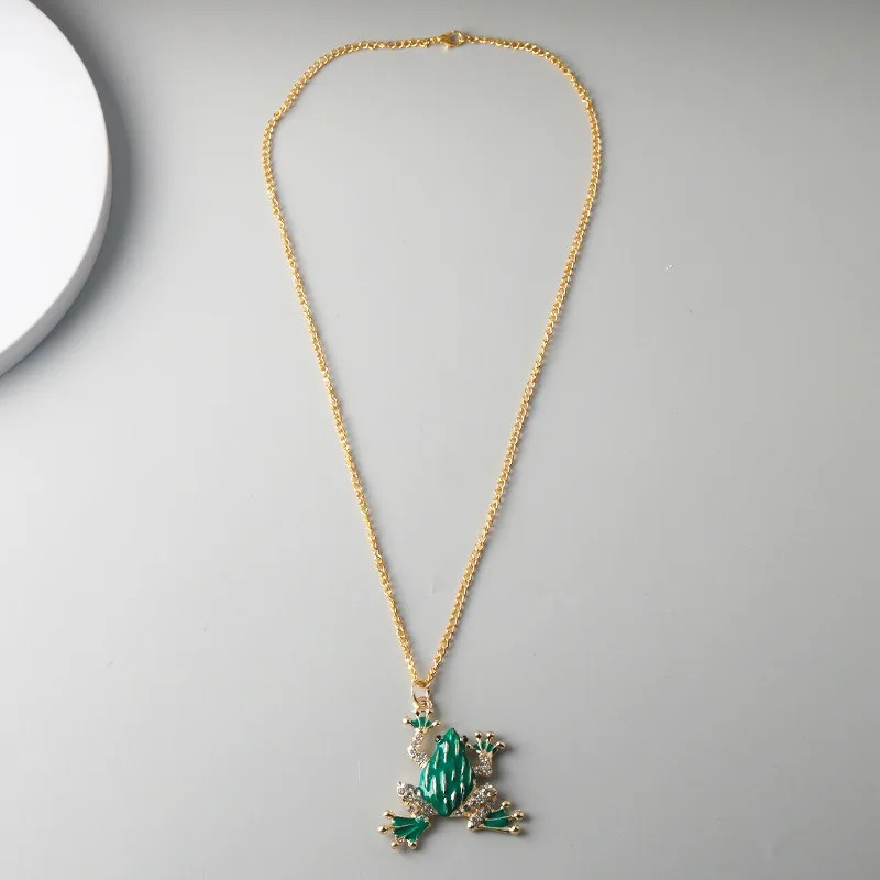 Cute Sparkling Frog Necklace - Gold & Crystal Pendant